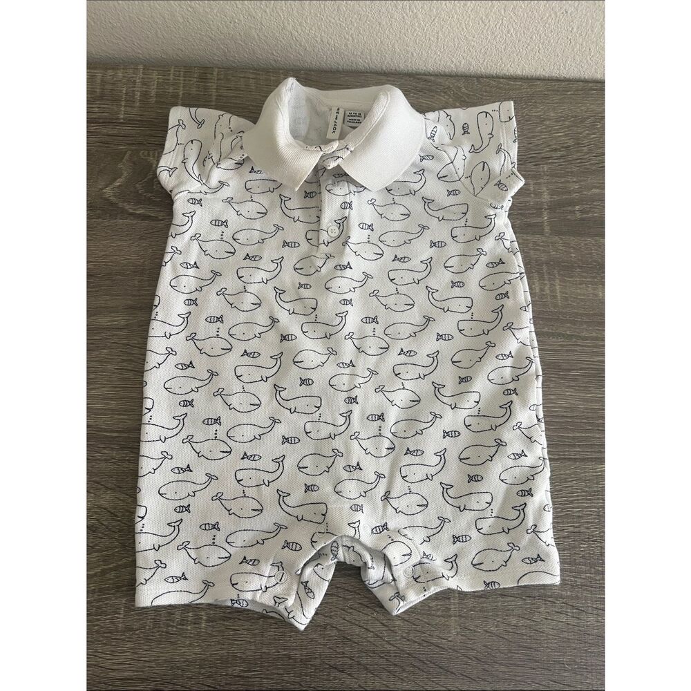 Janie and Jack Whale Print Baby Romper Nautical Collared One Piece 12–18 Months